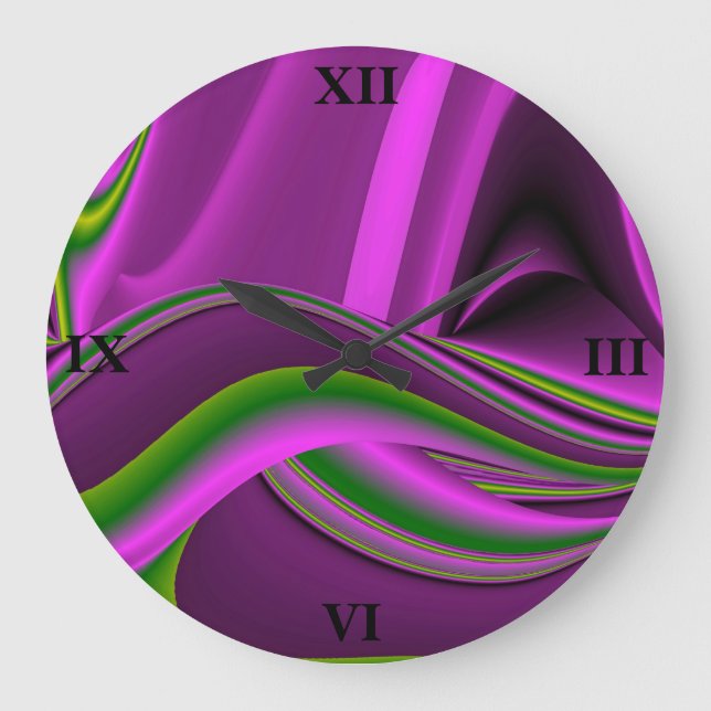 Relógio Grande abstrato verde roxo Arco-Íris (Frente)