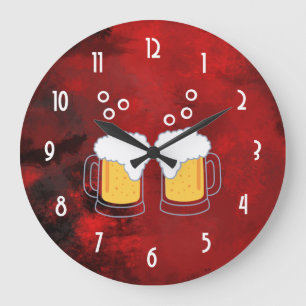 Relógio Grande Abstrato vermelho moderno com perucas de cerveja