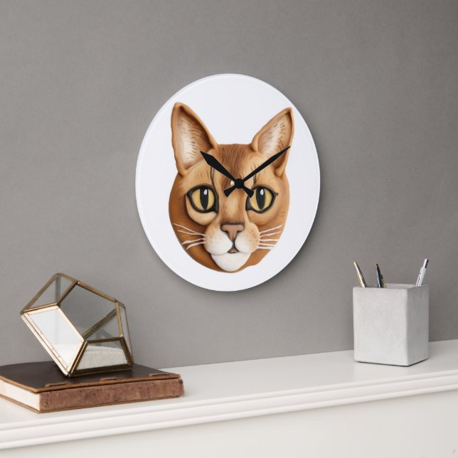 Relógio Grande Abyssinian Cat 3D Inspirado (Escritório)