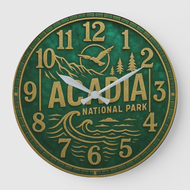 Relógio Grande Acadia National Park Ocean Waves & Mountain Art (Frente)