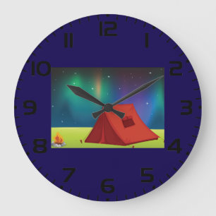 Relógio Grande Acampamento Tenda Luzes do Norte Vibrantes Noite