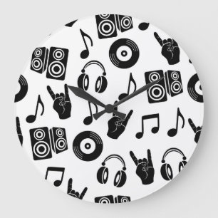 Relógio Grande Acessórios Musicais: Padrão de Vintagem Monocromát