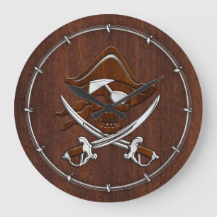 Relógio Grande Aço Crânio Pirata Mano Náutica Do Mahogany