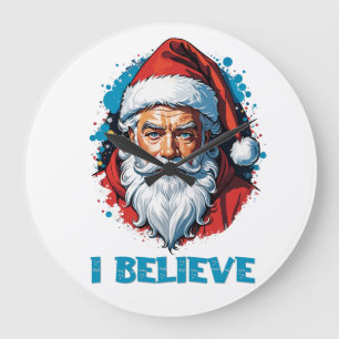 Relógio Grande Acredito em Santa Claus Grafite Style Design