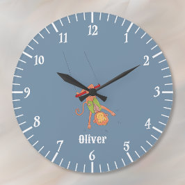 Relógio Grande Acrobat Monkey Kid Blue Wall Clock