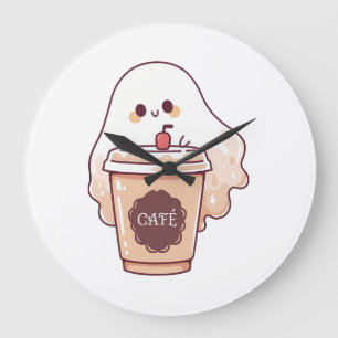 Relógio Grande Adesivo Fantasma Feliz Ama Café