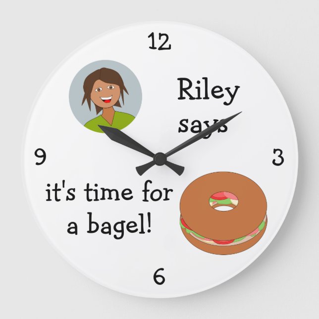 Relógio Grande Adicione sua foto: 'Hora para um Bagel (Frente)