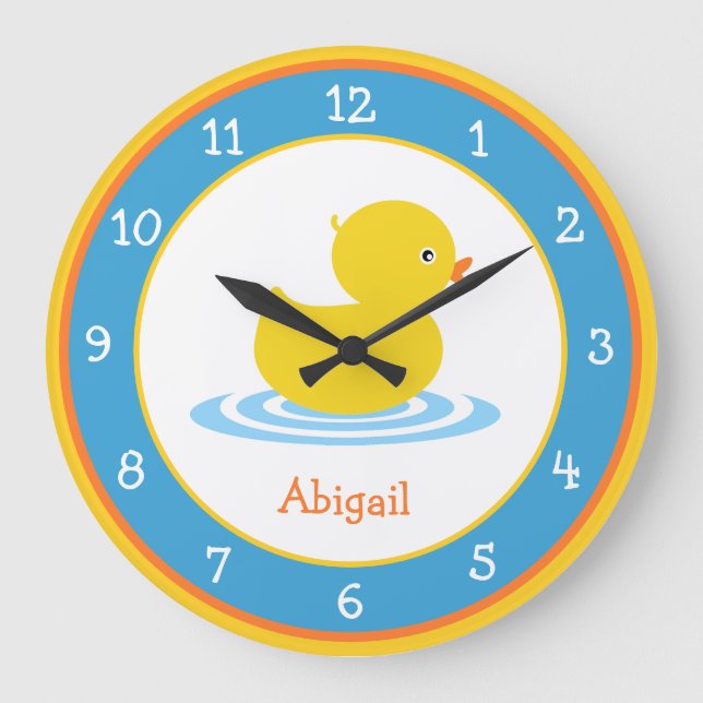 Relógio Grande Adorable Rubber Duck Blue and Yellow Round Clock (Frente)