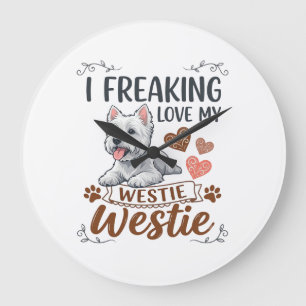 Relógio Grande Adorando Corações e Patas de Westie_1