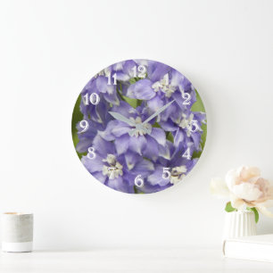 Relógio Grande Adorável Delphinium Floral Roxo