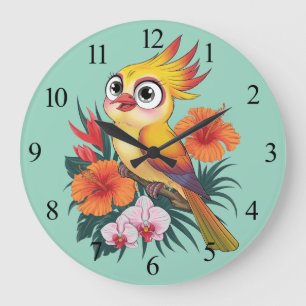 Relógio Grande Adorável Pássaros Amarelos com flores
