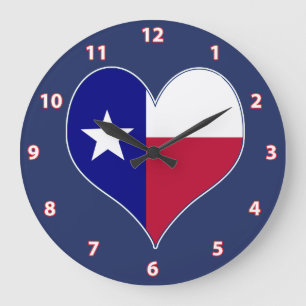 Relógio Grande Adoro Texas Flag Heart