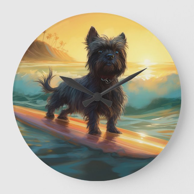 Relógio Grande Affenpinscher Beach Surfing Painting (Frente)