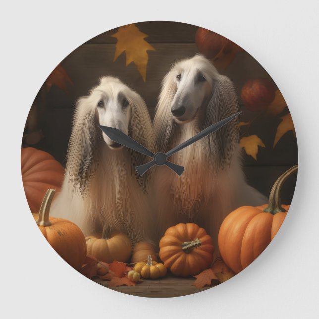 Relógio Grande afghan hound Puppy Autumn Delight Pumpkin (Frente)