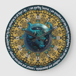 Relógio Grande Afirmações de Astrologia Teal+Dourada Taurus Zodia