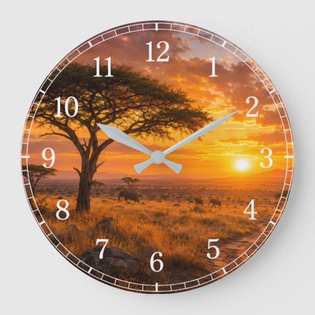 Relógio Grande African Savanna Wall Clock — Wildlife Design (Frente)