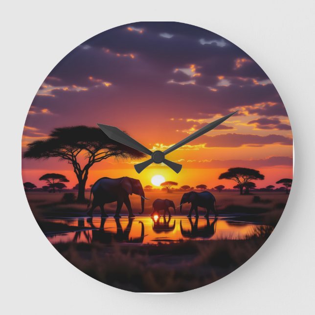 Relógio Grande African Sunset Majesty Wall Clock (Frente)