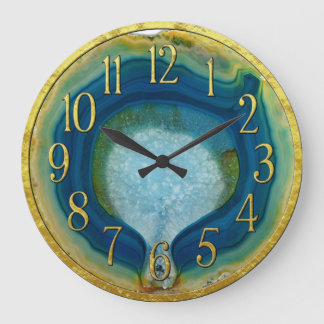 Relógio Grande Ágata azul & verde Geode com detalhe do ouro dos