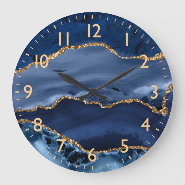 Relógio Grande Ágata Marmorele com Brilho Azul Naval e Dourado Fa (Frente)