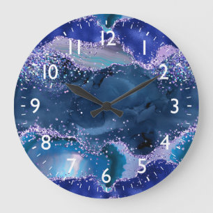 Relógio Grande Ágata Oceânica Brilho Azul Escuro e Roxo