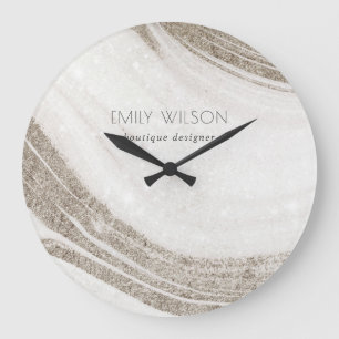 Relógio Grande Agato de mármore Dourado Elegante Abstrato pálid