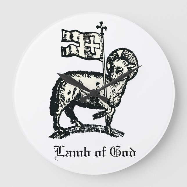 Relógio Grande Agnus Dei The Paschal Lamb of God Fine Art  (Frente)