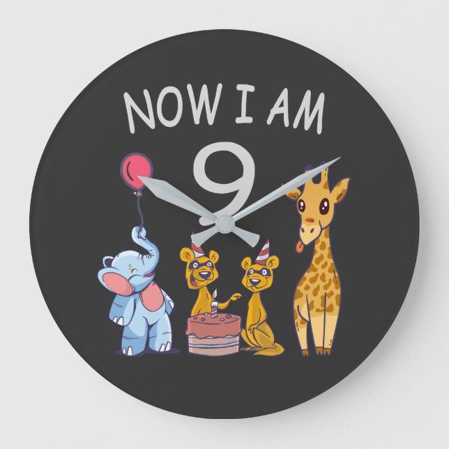 Relógio Grande Agora tenho 9 anos, 9 anos, aniversário no Zoo (Frente)