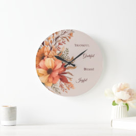 Relógio Grande Agradecido Agradável Abençoado Floral Dia de Ação