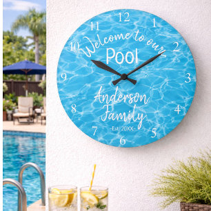 Relógio Grande Água Azul Personalizada da Piscina Bem-vindo à nos