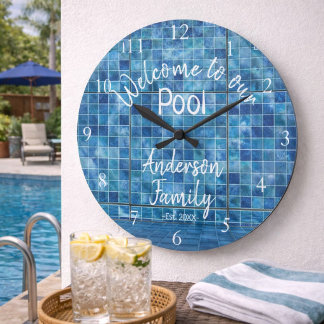 Relógio Grande Água Personalizada de Piscina Azul Bem-vindo à nos