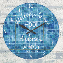 Relógio Grande Água Piscina Azul Personalizada Bem-vindo à nossa 