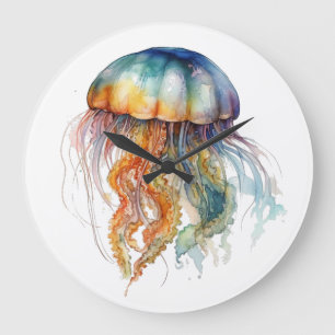 Relógio Grande Água-viva Marés Arco-íris: Arte em Aquarela
