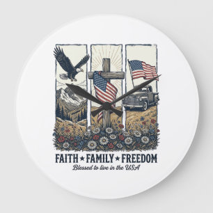 Relógio Grande Águia Patriótica Vintage Fé Família Liberdade