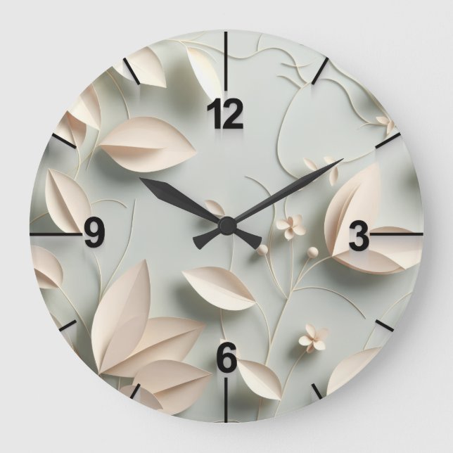 Relógio Grande Ai design Cream Floral Wall Clock |decoração domés (Frente)