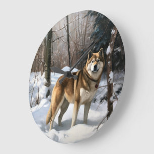 Relógio Grande Akita Deixe Nevar Natal