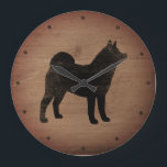 Relógio Grande Akita Silhouette Rustic<br><div class="desc">Relógio de Muro de Akita Lover. A design de madeira é impressa,  não madeira real.</div>