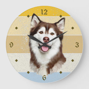 Relógio Grande Alaskan Malamute Dog Retro Sunset Clock