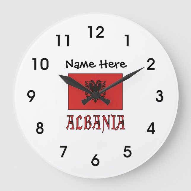 Relógio Grande Albania and Albanian Flag with Your Name Large Clo (Frente)