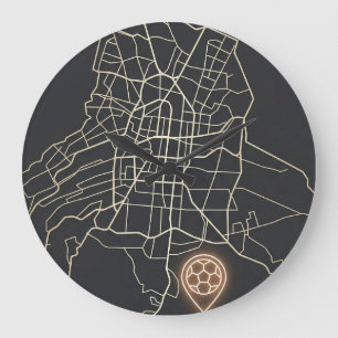 Relógio Grande Alfinete de Mapa de Futebol Minimalista em Linha d