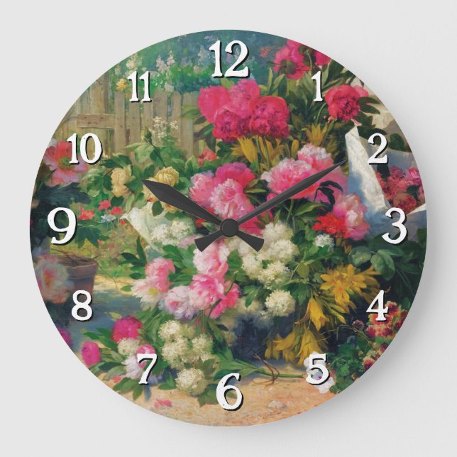 Relógio Grande Alfred Petit Flower Baskets e Potes de Flor em... (Frente)