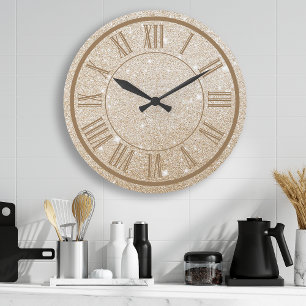 Relógio Grande Algarismo Romano Brilho Dourado Glamour Feminino