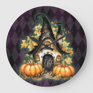 Relógio Grande Algodão De Queda Gótica De Halloween Roxo Argyle