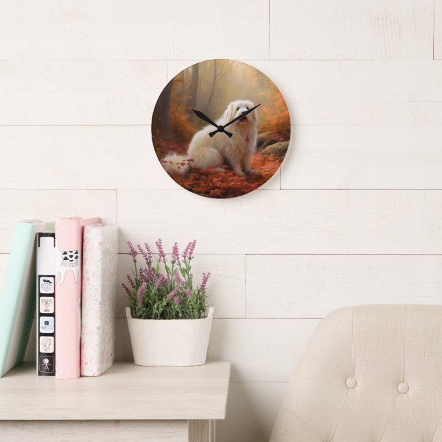 Relógio Grande Algodão de Tulear no outono Folhas caem inspiração (Sala de leitura)