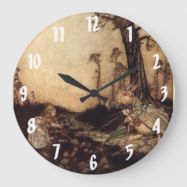 Relógio Grande Alice e o Rabbit Arthur Rackham Wall Clock (Frente)