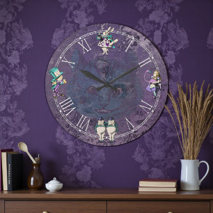 Relógio Grande Alice Escura Profundo Mundo de Maravilhas Roxo