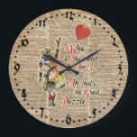 Relógio Grande Alice,Mad Hatter &Rabbit Vintage Collage Quote<br><div class="desc">Vintage Alice in Wonderland „Who In The World Am I... ” quote vintage illustration over a 100 years old English Dictionary book page. This Design will incredible decorate any item you want looks great on apparel, it is making clothes looks unique and vintage. Also looks great on things of everyday...</div>