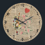 Relógio Grande Alice,Mad Hatter &Rabbit Vintage Collage Quote<br><div class="desc">Vintage Alice in Wonderland „Who In The World Am I... ” quote vintage illustration over a 100 years old English Dictionary book page. This Design will incredible decorate any item you want looks great on apparel, it is making clothes looks unique and vintage. Also looks great on things of everyday...</div>