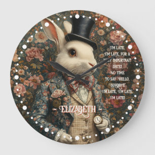 Relógio Grande Alice no País das Maravilhas Coelho Branco Vintage