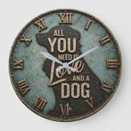 Relógio Grande All You Need Is Love and a Dog Rustic