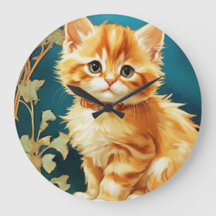 Relógio Grande Alphonse Mucha Art Nouveau Cat